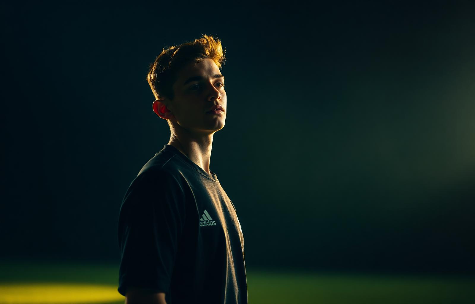 Young footballer in training kit at golden hour
